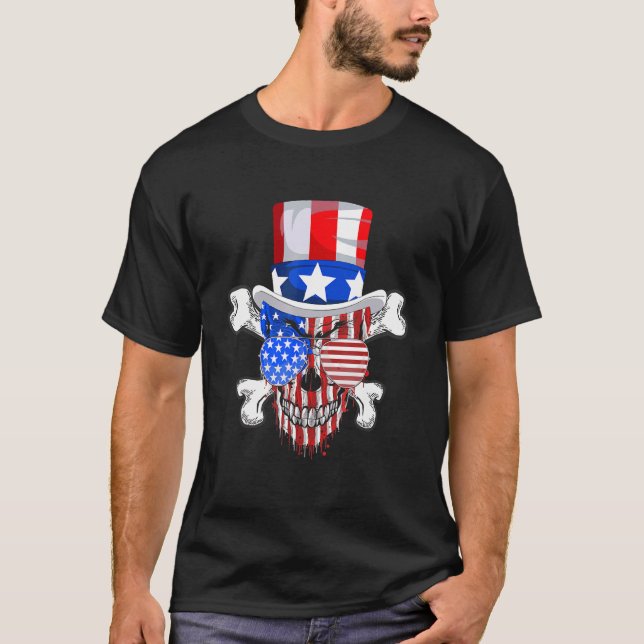 T-shirt Drapeau américain crâne sucre Usa 4 juillet quatri (Devant)