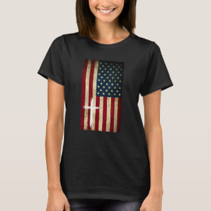 T-shirt Drapeau américain Croix chrétienne foi patriotique