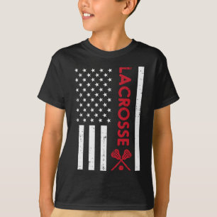 T-shirt Drapeau américain Crosse Rouge Lacrosse Vintage La