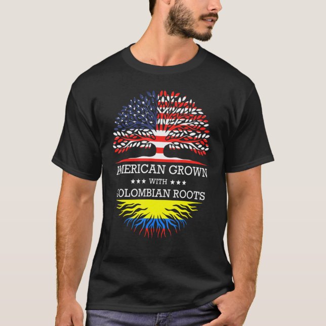 T-shirt Drapeau Américain Cultivé Avec Racines Colombienne (Devant)