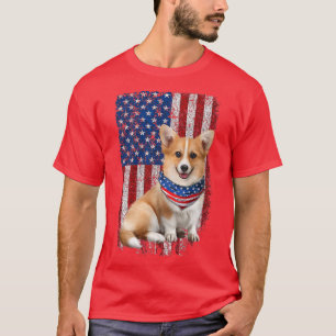 T-shirt Drapeau Américain Cute Corgi Bandana Patriotique 4