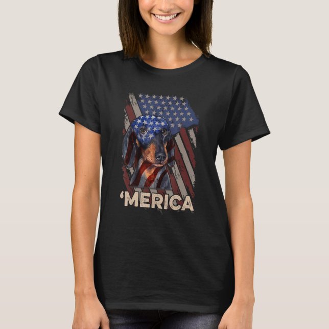 T-shirt Drapeau américain Dachshund 4 juillet patriotique (Devant)