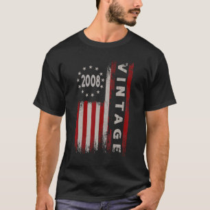 T-shirt Drapeau américain de 14 ans Vintage 2008 14e anniv