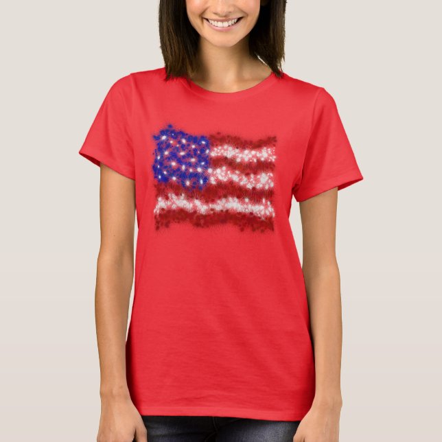 T-shirt Drapeau américain de bannière étoilée de feux (Devant)