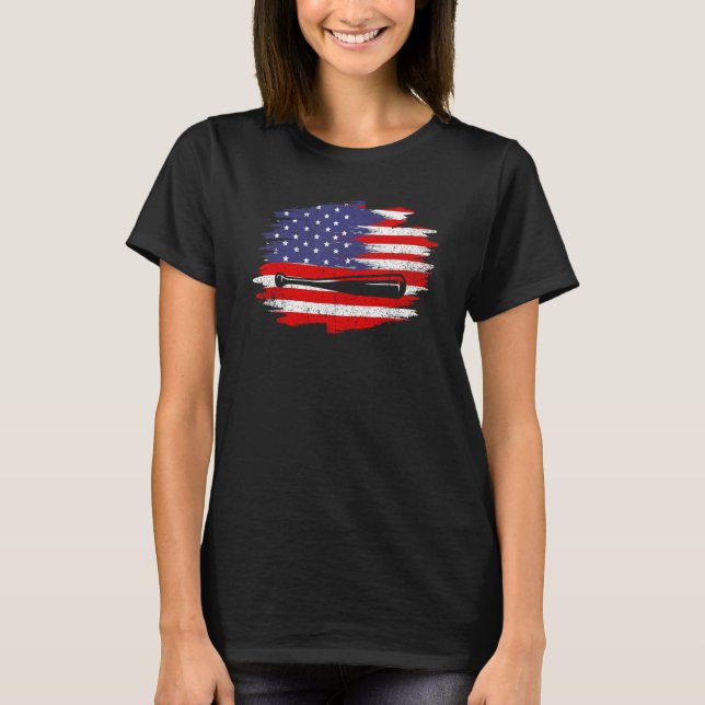 T-shirt Drapeau Américain De Baseball 4 juillet Avec Bat P (Devant)
