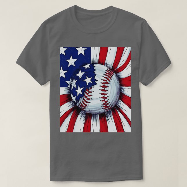 T-shirt Drapeau américain de baseball 4 juillet hommes amé (Design devant)