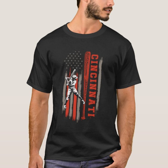 T-shirt Drapeau américain de baseball de Cincinnati City (Devant)