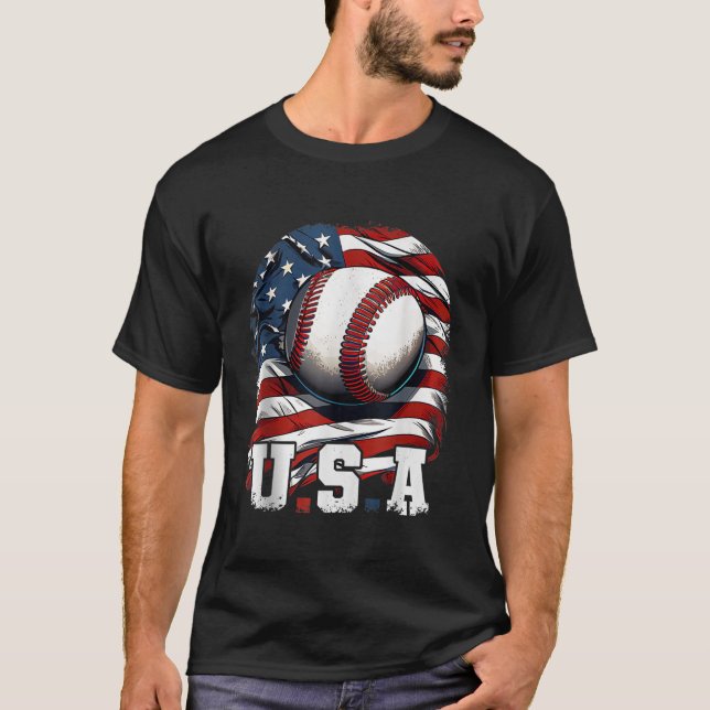 T-shirt Drapeau américain de baseball I 4 juillet patrioti (Devant)