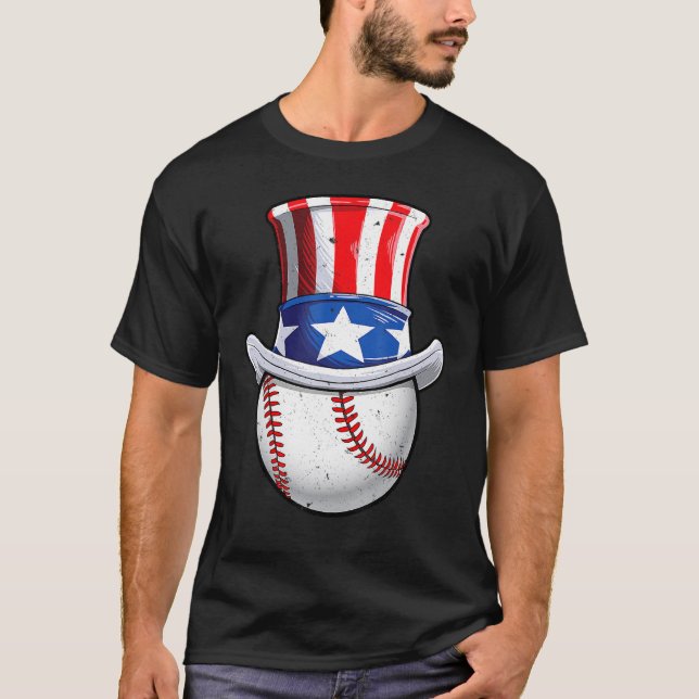 T-shirt Drapeau américain de baseball Oncle Sam 4 juillet  (Devant)