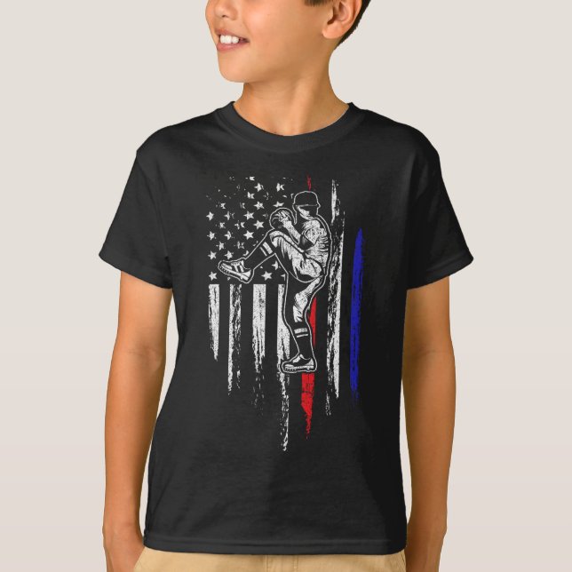 T-shirt Drapeau Américain De Baseball Pitcher Usa Pitcher  (Devant)