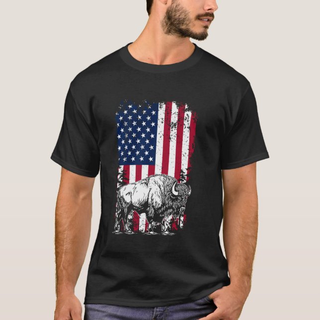 T-shirt Drapeau américain de bison - Drapeau américain 4 j (Devant)