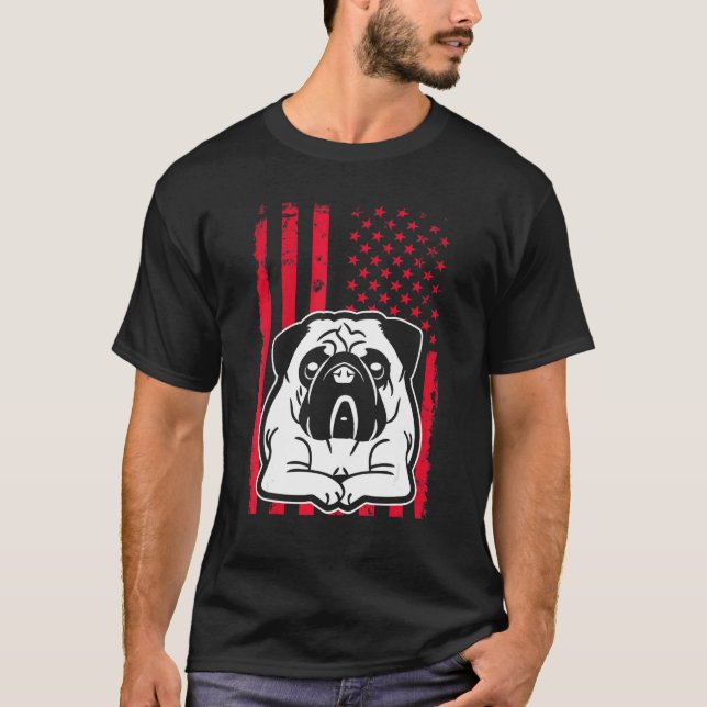 T-shirt Drapeau américain de Carlin de chien (Devant)