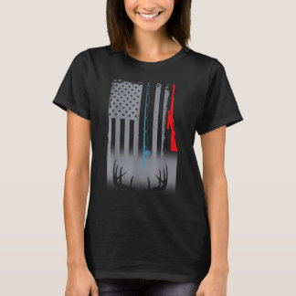 T-shirt Drapeau américain de chasse au bâton de pêche
