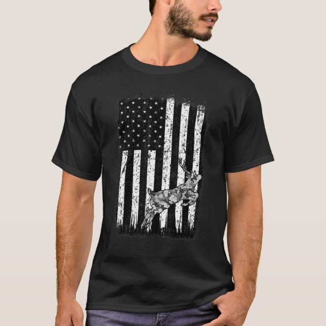 T-shirt Drapeau américain de chasseur de cerfs Patriotique (Devant)