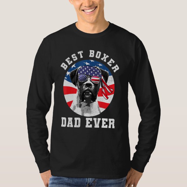 T-shirt Drapeau américain de chien de boxe père jamais chi (Devant)