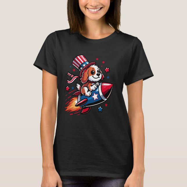 T-shirt Drapeau américain de chiens à cheval Rocket Animau (Devant)