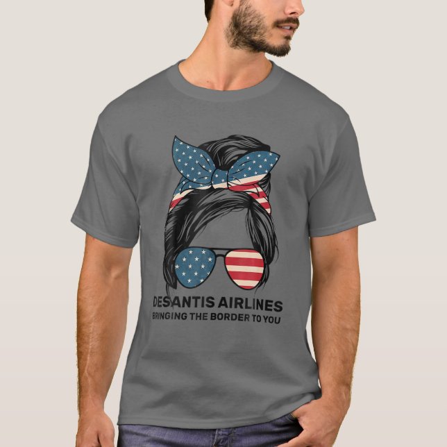 T-shirt Drapeau américain de Desantis Airlines Messy Bun (Devant)