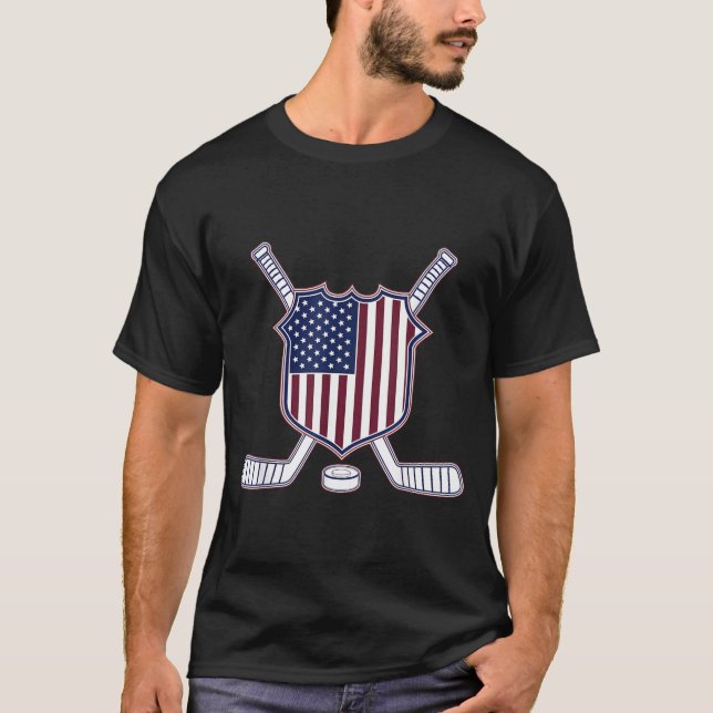 T-shirt Drapeau américain de hockey (Devant)