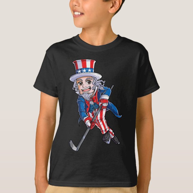 T-shirt Drapeau américain de hockey 4 juillet Enfants garç (Devant)