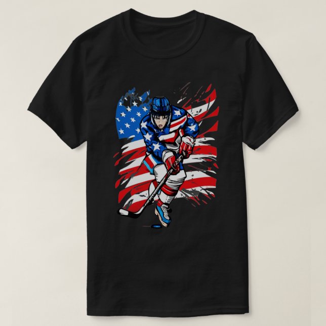 T-shirt Drapeau américain de hockey conception Hockey (Design devant)