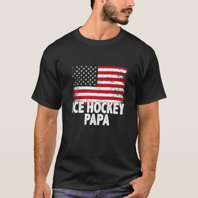 T-shirt Drapeau américain de hockey sur glace Fête des pèr (Devant)