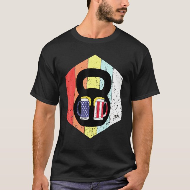 T-shirt Drapeau américain de la bière 4 juillet Kettlebell (Devant)