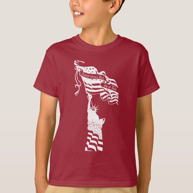 T-shirt Drapeau américain de la Statue Blanche 4 juillet (Devant)