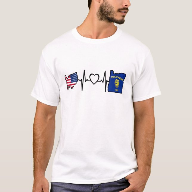 T-shirt Drapeau américain de l'Oregon - USA Oregon Heartbe (Devant)