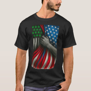 T-shirt Drapeau Américain De Marijuana 4 Juillet Drôle Ama