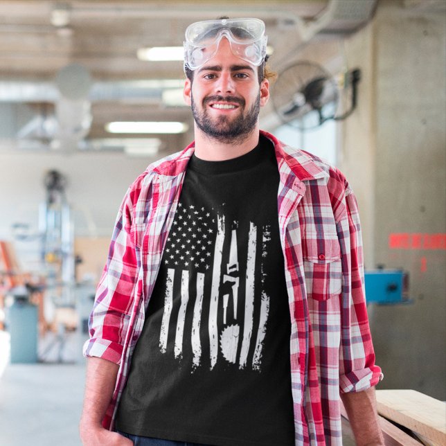 T-shirt Drapeau américain de menuiserie charpentier cadeau (Créateur téléchargé)