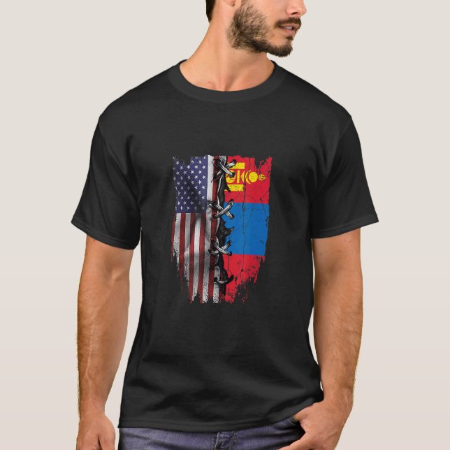 T-shirt Drapeau américain de Mongolie en croissance États- (Devant)