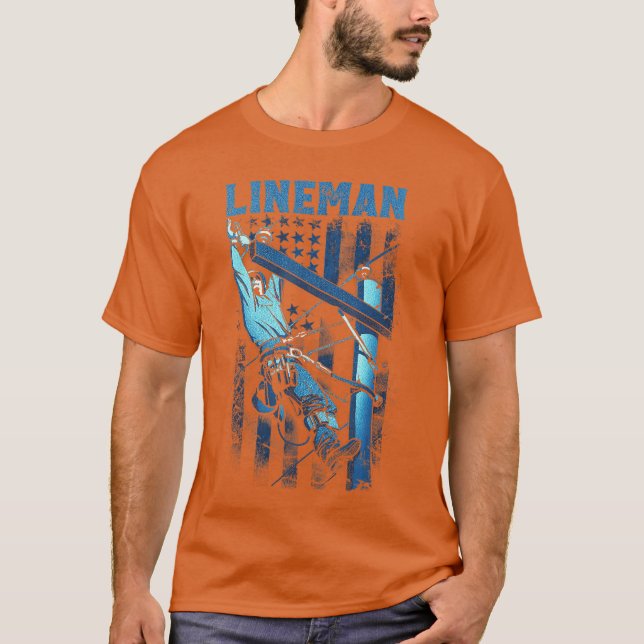 T-shirt Drapeau américain de monteur de câble électrique F (Devant)