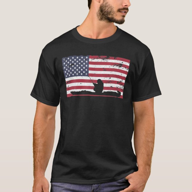 T-shirt Drapeau américain de pêche Kayak (Devant)