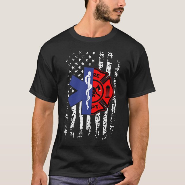 T-shirt Drapeau américain de pompier EMT (Devant)
