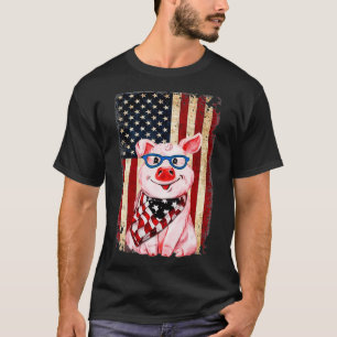 T-shirt Drapeau américain de porc 4 juillet Funny Farmers 