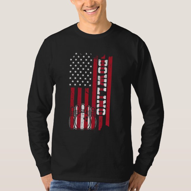 T-shirt drapeau américain de quilles de cône de bowling (Devant)