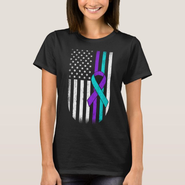 T-shirt Drapeau américain de sensibilisation à la préventi (Devant)