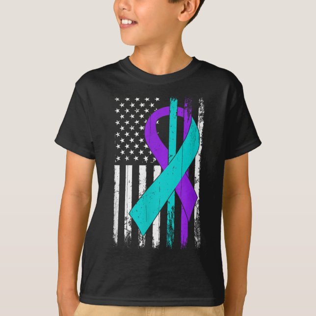 T-shirt Drapeau américain de sensibilisation à la préventi (Devant)