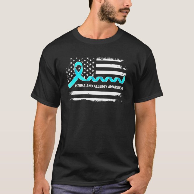 T-shirt Drapeau américain de sensibilisation à l'asthme et (Devant)