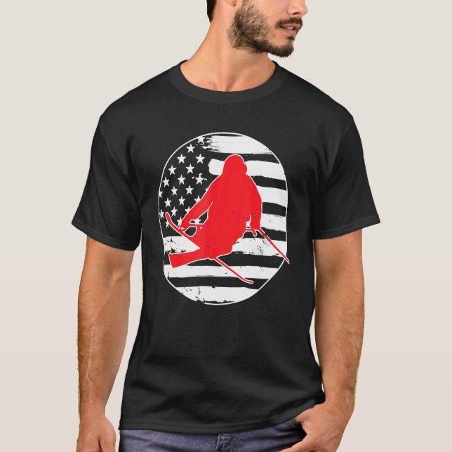 T-shirt Drapeau américain de ski libre 4 juillet Vin (Devant)