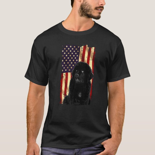 T-shirt Drapeau américain de Terre-Neuve 4 juillet Chien (Devant)