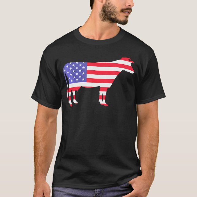 T-shirt Drapeau américain de vache drôle 4 juillet Amériqu (Devant)