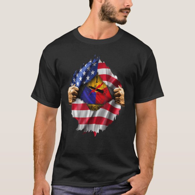 T-shirt Drapeau américain déchiré 1ère division blindée V (Devant)