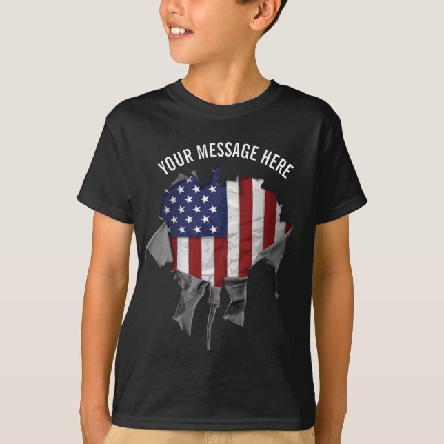 T-shirt drapeau américain déchiré, déchiré et déch (Devant)