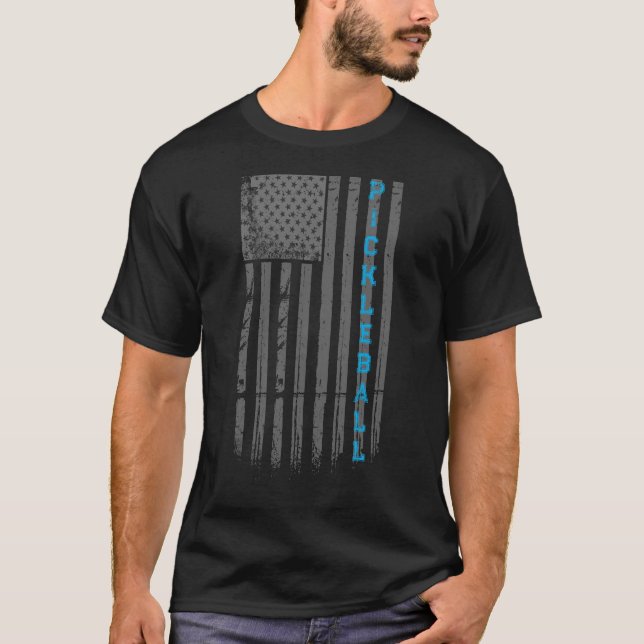 T-shirt Drapeau américain décoloré Pickleball Noir (Devant)
