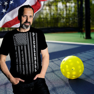 T-shirt Drapeau Américain Décoloré Pickleball Noir