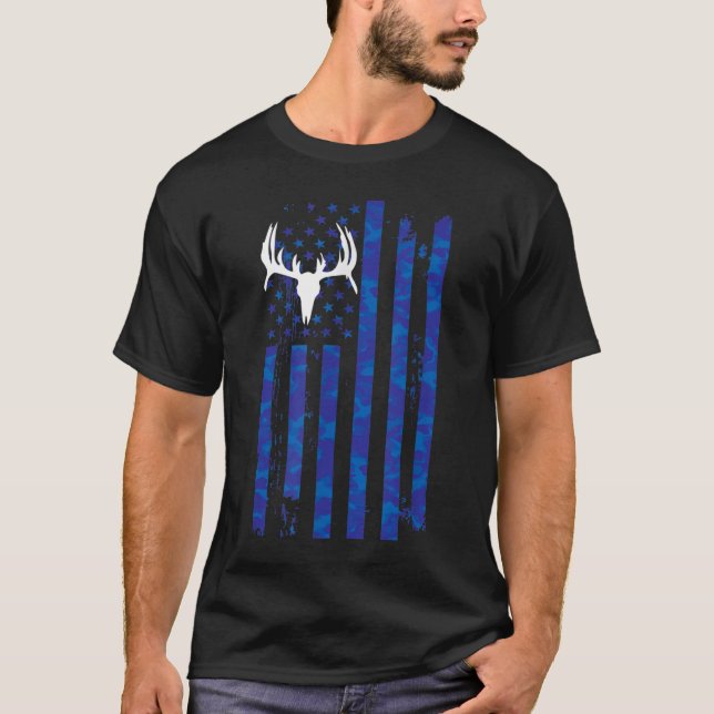 T-shirt Drapeau américain Deer Buck Camouflage chasseur ch (Devant)
