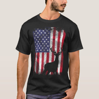 T-shirt Drapeau américain Deer Elk chasse Usa Patriotic Hu