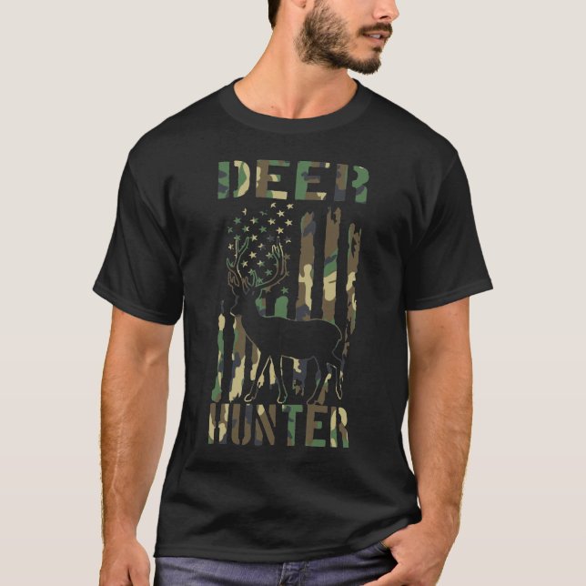 T-shirt Drapeau américain Deer Hunter Camo États-Unis Mili (Devant)
