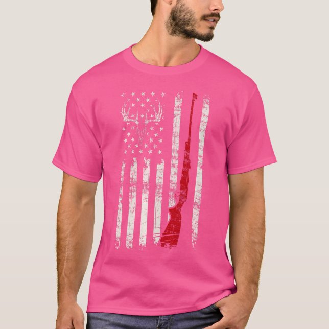 T-shirt Drapeau américain Deer Hunter Skull Rifle (Devant)